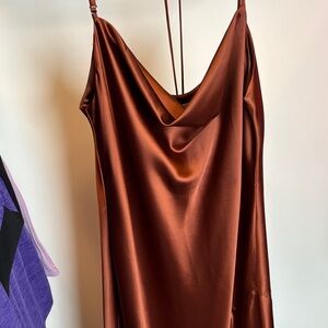 Park & Fifth Satin Slip Dress in Deep Brown